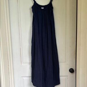 Navy Blue Cotton Gauze Scoop Back Maxi Dress By LAKE